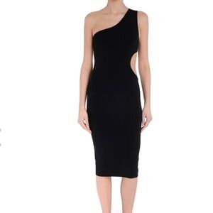 Pinko One-Shoulder Cocktail Dress with Cutout in Black Size Large
